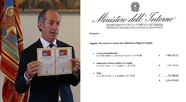 Luca Zaia, presidente della Regione Veneto, e il conto del Governo