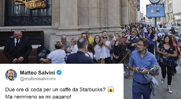 Starbucks, file record. E Salvini twitta: «Due ore per un caffè? Nemmeno se mi pagano»