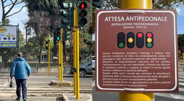 A Roma il semaforo che è insieme rosso, giallo e verde. «Un'opera d'arte contemporanea»