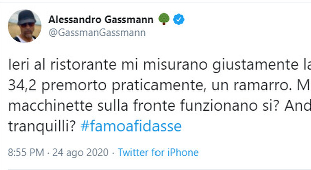 Alessandro Gassmann: «Al ristorante con 34,2 di febbre, ma ste macchinette funzionano, si?»
