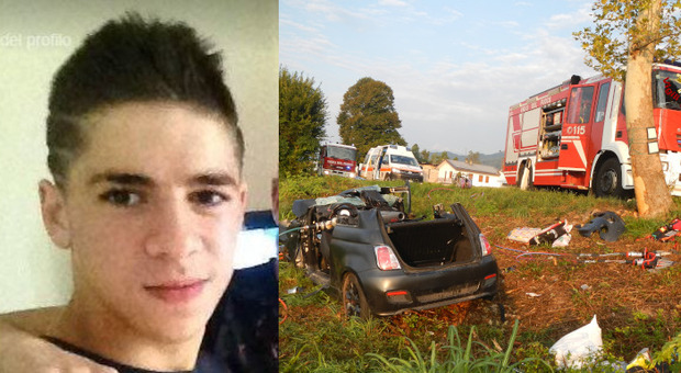 Christian Gabriele Palazzolo morto nell'incidente e l'auto dopo lo schianto