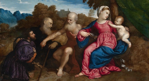 Paris Bordon, "Madonna con il Bambino, i santi Girolamo e Antonio abate e un devoto" (1525, olio su tela)