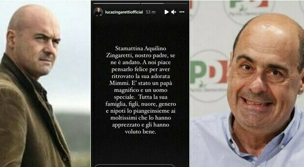 Zingaretti, morto il papà di Luca e Nicola. L'attore su Instagram: «Ritrova la sua adorata Mimmi»