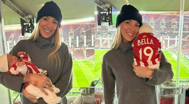Alice Campello, la prima volta allo stadio con Bella a tifare papà Alvaro Morata. Fan increduli: «Ma ha 12 giorni, un record»