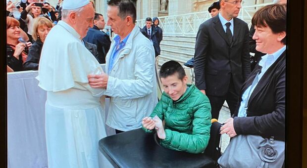 Viviana Rech con i genitori da papa Francesco