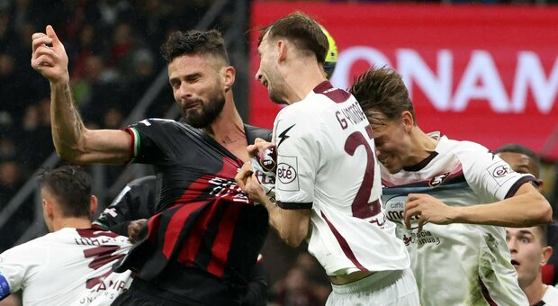 Il Milan arranca e fa 1-1 con la Salernitana: segna Giroud e pareggia Dia. Fallisce l'aggancio all'Inter al secondo posto