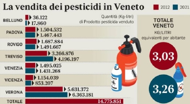 Più vigneti e più pesticidi in Veneto