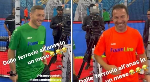 Totti e la battuta su Del Piero: «Dalle ferrovie all'Anas è un attimo». E Materazzi filma tutto