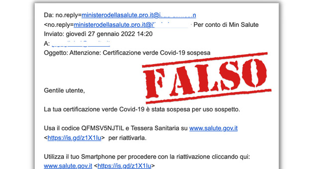 Green pass, attenzione alle mail truffa «Certificazione sospesa»: è un tentativo di phishing